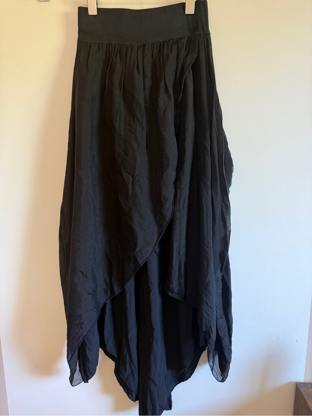 Black Layered Made in Italy Pants Wide Boho Lagenlook One Size XS S Soft Flowy